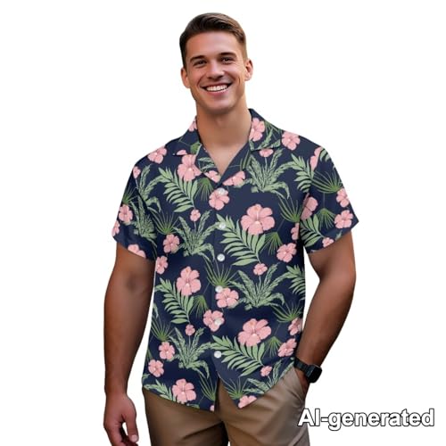 Image of Hawaii Matching Couple Outfits Husband and Wife Clothing Fashionable Mens Casual Shirts Hawaii Dress with Soft Fabric