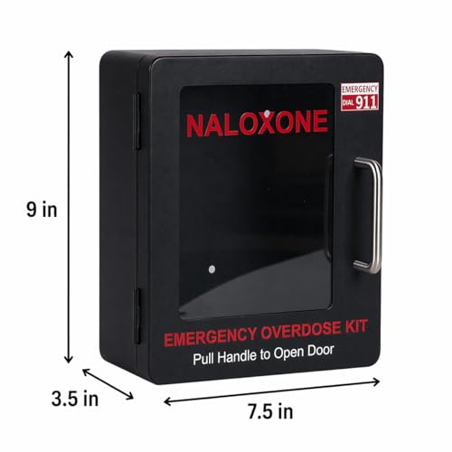 Image of Naloxone Overdose Emergency Kit Cabinet - Does Not Include Alarm or Lock | Designed for Wall Mount & Public Access (Metal, Black - No Alarm)
