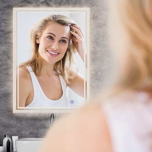 32"x 24" LED Bathroom Mirror,Led Mirror for Bathroom,Bathroom Mirror with Lights,Backlit Mirror,Anti-Fog,Dimmable,CRI90+,Touch Button,Water Proof,Horizontal/Vertical，Wall Mounted
