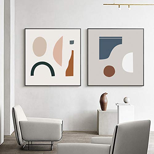 Toile peinture abstraite géométrique 60x60cm lot de 2 affiches modernes sans cadre pour salon