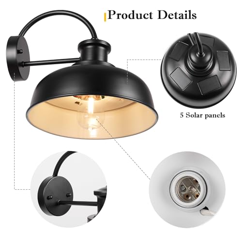 Rosient Solar Barn Light Outdoor, Farmhouse Dusk to Dawn Sensor Wall Sconce, 12 Inch Rustic Solar Powered Exterior Light Fixture for Porch, Garage, Patio, 2 Pack, ROS-SR026-2 by Rosient - Image 3