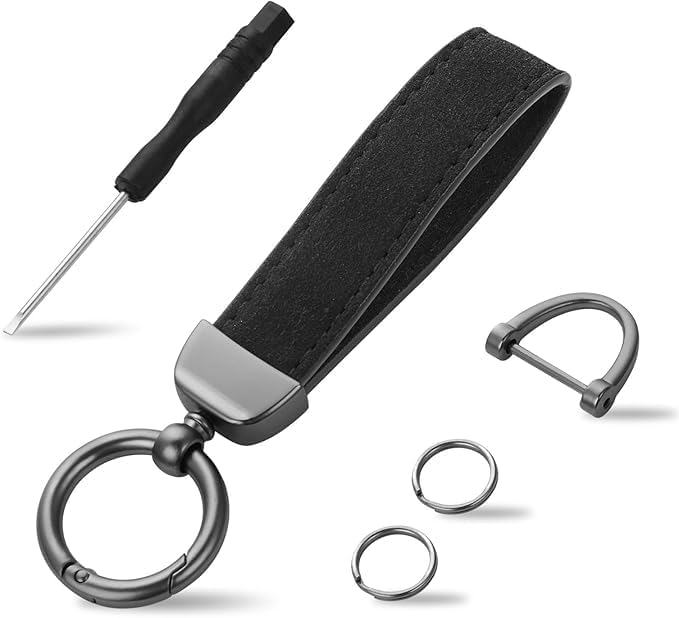 Keyrings for Car Keys for Volkswagen Polo 2009-2018, Leather Car Key Fob Car key Fob keychain 360 Degree Rotatable with Anti-Lost D-Ring