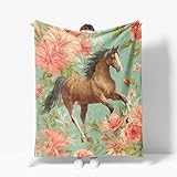 Horse Blanket Warm Plush Flannel Horses Throw Blanket Super Soft Fleece Cozy Fuzzy Horse Floral Stuffed Blanket Gifts for Kids Teens Adults Room Decor 40'X50'