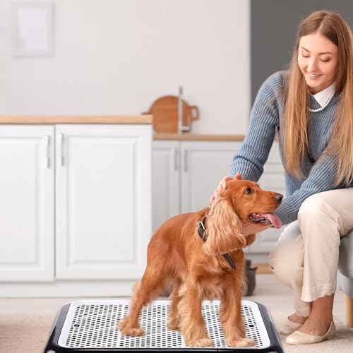 Mifoci 2 Pcs Dog Potty Tray with Grid Portable Pet Litter Box Dog Training Toilet Puppy Pee Pad Holder Mesh Pad Tray Doggie Toilet Potty Trainer for Small Medium Large Dogs (25.6 x 18.9 Inch)