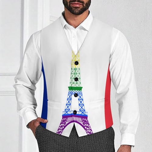 France Gay Flag Suit Vest for Men Waistcoat Dressy V Neck Button Down Sleeveless Business Jacket Coat4