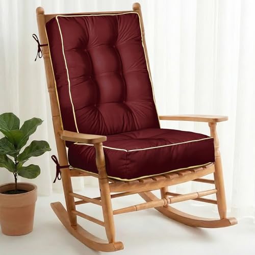 1 MIDDLE ONE Rocking Chair Cushion Outdoor Indoor, Memory Foam Replacement Rocking Chair Pads, Set of Thicken Seat & Back Cushions with Ties for Rocker (Burgundy, 22"X17"/17"X17")
