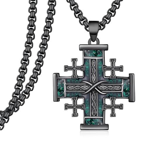 Jerusalem Cross Necklace 925 Sterling Silver Black Cross Necklace for Men Malachite Religious Amulet Jerusalem Cross Jewelry Gifts