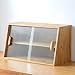 HollyHOME Small Bamboo Kitchen Pantry Sideboard with 2 Glass Doors and Adjustable Shelf, Freestanding Countertop Storage Cabinet for Bottles, Dish, Bowl, Console Dining Cupboard, Burlywood