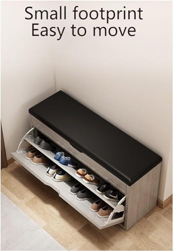 Tall Rattan Sideboard Narrow Large Black Rack Shoes Cover Drawer Layer Handmade Natural Flip,Freestanding Shoe Rack Bench with Flip Doors and Seat for Home Storage Narrow Shoe Cabinet (80cm