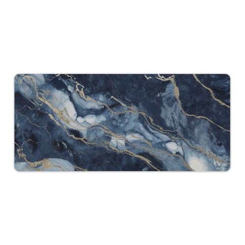 Tapis de souris de jeu marbré bleu marine, grand sous-main 40x90 anti-glisse contre la fatigue