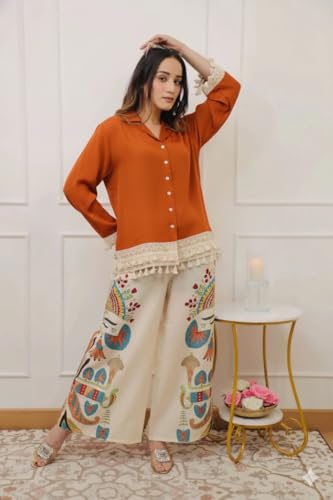 Image of Co Ord Set for Women Stylish Card Set Dress for Women Trendy Top with Plazo Pant Ladies Coord Outfit Modern Wear for Travel Office Casual Look Premium Two Piece Clothing Style