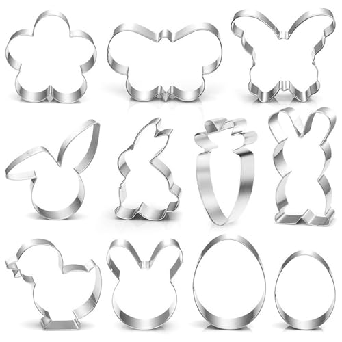 ZXTGBQ Lot de 9 Emporte Piece Paques, Lapin, Carotte, Papillon, Oeuf, Poussin, Fleur en Cookie Cutters Acier Inoxydable, EEmporte-Pièces de Pâques, PPâques...