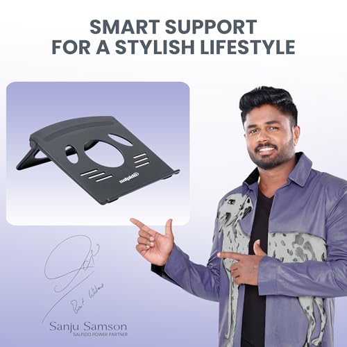 Image of SL-115 Foldable Laptop & Tablet Stand Multi-Size Compatible, Stable Base, Non-Slip Silicone Pads, Mini and Compact, ABS with Silicone Build (Black)