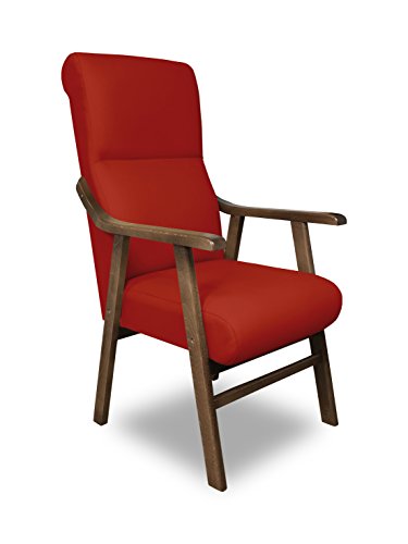 SERMAHOME Sillon butaca Boston, Estructura de Madera de Haya Color Nogal. Tapizado en Polipiel Color Rojo. Sillon para Comedor | Silla geriatrica | Sillon Relax