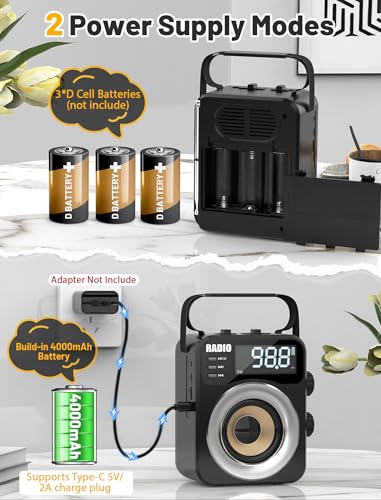 Image of Portable AM /FM /WB /SW Radio, 4000mAh Rechargeable & 3xD Cell Battery Powered