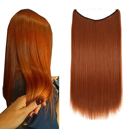 ¡Rojo cobrizo anaranjado! Extensiones de cabello sintético iLUU Pelucas 22 pulgadas 80 g # 119 Extensión de cabello liso de color rojo fuego con cordón transparente invisible Cover