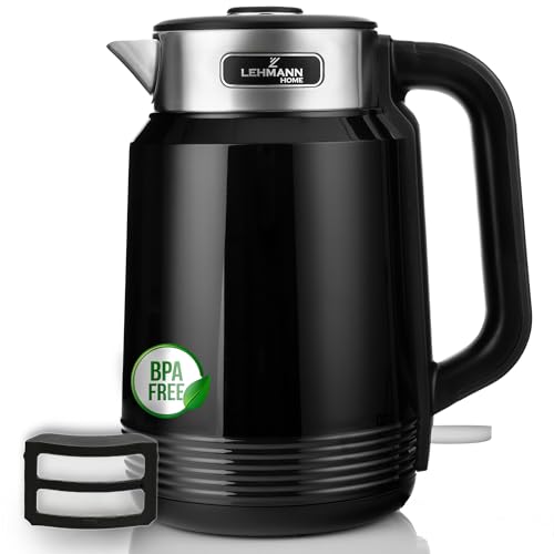 LEHMANN Bouilloire Électrique en Acier Inoxydable 2 L, 2200W, Chauffage Rapide, Double Paroi, Base 360°, Arrêt Automatique et Protection contre la...