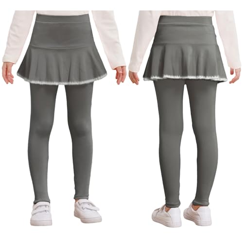 Loyan Toddler Girls School Uniform Pants Stretchy Leggings with Ruffle Skirt Footless Pantskirt