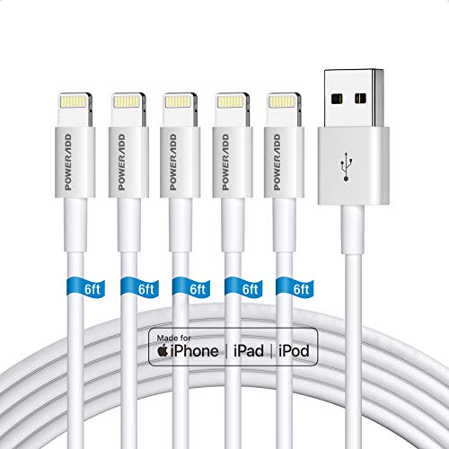 POWERADD Lightning Cable 6.6ft MFI Certified iPhone Charger USB Charging/Sync Lightning Cord 8 Pins Compatible with iPhone SE 11 11 Pro 11 Pro Max Xs MAX XR X 8 7 6S 6 5, iPad and More, Silver White