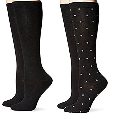 Hanes Women's ComfortSoft Knee High, black dot/black, 5-9