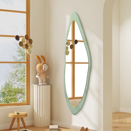 Image of AAZZKANG Wooden Mirror Irregular Full Length Mirrors 47 inchx16 inch Large Asymmetrical for Bedroom Living Room Dressing Room Home Entryway Wall Mounted