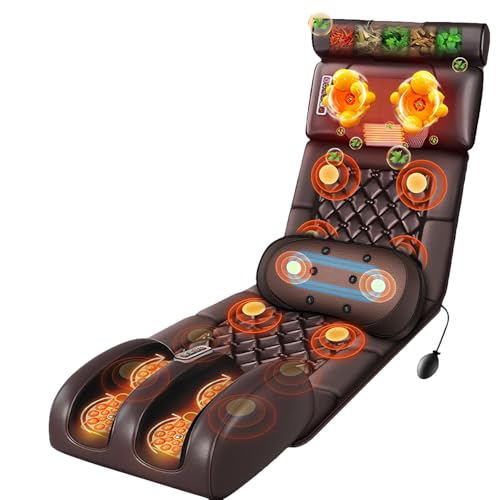 Esterilla de masaje de cuerpo completo con función de calor, cojín de asiento de masaje con 10 motores de vibración, piel sintética, almohadilla de masaje eléctrico para cuello, hombros, espalda