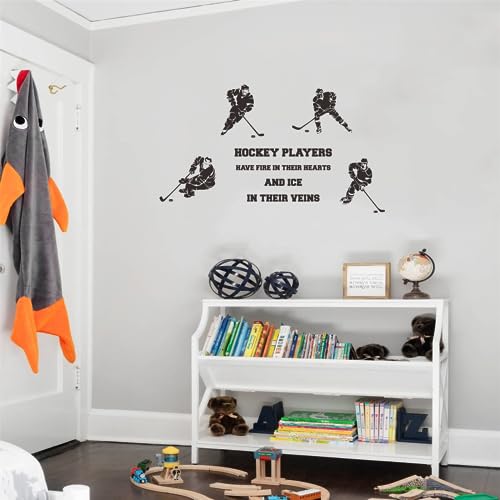 Ice Hockey Wall Decal for Kids' Room – Inspirational Quote Vinyl Sticker with Player Silhouette – Sports-Themed Wall Art for Boys and Girls – Size: 41