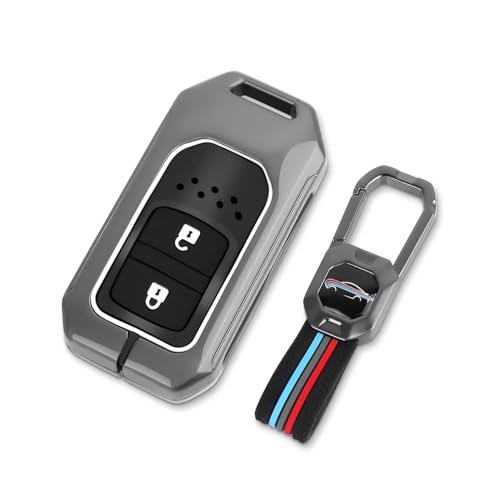 Image of BKN Luxury Metal Soft Car Key Shell With Keychain & Full Protection 2 Button Cover for Honda Elevate | BRV | WRV | CRV | Jazz | City Smart Key