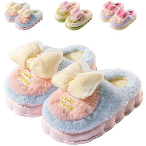 Hitopteu Fluffy Girls Slippers for Winter Cover