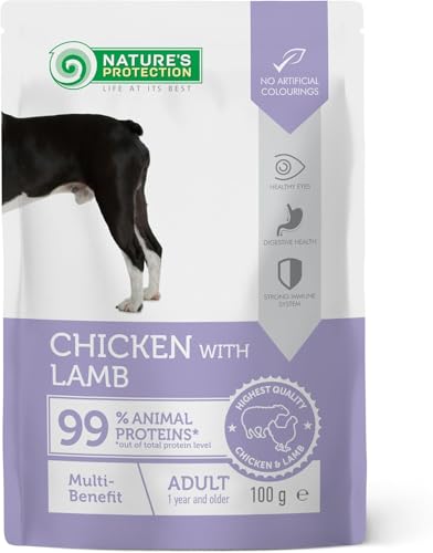 Nature's Protection Hundenassfutter mit Huhn & Lamm - Getreidefreies Hundefutter mit Omega-3 & Taurin - Für Erwachsene Hunde - Starke...