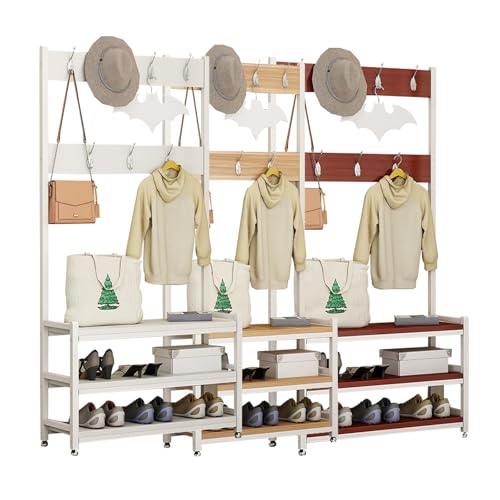Árbol de entrada con banco y zapatero, perchero de 3 niveles, nizer blanco multifuncional para dormitorio, armario y entrada (60 cm) - Solut Slish y ahorra espacio