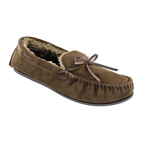 Men's Ella Alfie Faux Sheepskin Look Fur Lined Memory Foam Moccasin Slippers (UK 12, Brown) Cover