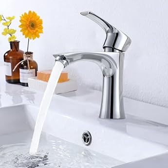 Foto di XWIHTR Rubinetto per bagno caldo e freddo in acciaio inox, antigoccia con mute, monocomando per lavabo, miscelatore combinato per lavabo a risparmio idrico, bagno, rubinetto per lavabo (cromo)