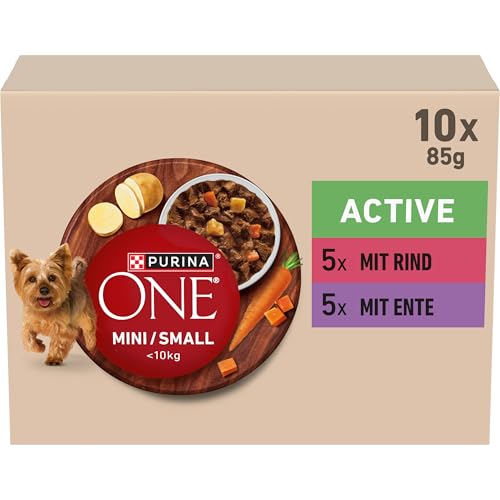PURINA ONE Mini/Small Active Hundefutter nass für kleine Hunde, 10er Pack (10x85g)