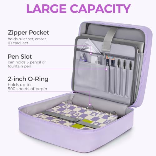 Ytonet Zipper Binder Bag, 2 Inch 3 Ring Binder with Zipper Fit 14 Inch Laptop, 500 Sheets Capacity Zippered Binders with Shoulder Strap & Removable O-Ring Pad for College, Office, Work, Purple by Ytonet - Used condition - Image 2