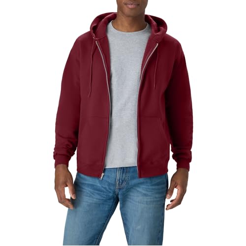 Hanes, EcoSmart Fleece Full-Zip Hoodie for Men, Hooded Sweatshirt, MULLED BERRY, 3X LARGE