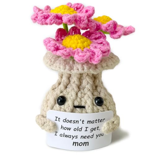 RFUYIR Gifts for Mom Positive Crochet Daisy with Message Card - I Always Need You - Handmade Knitted...
