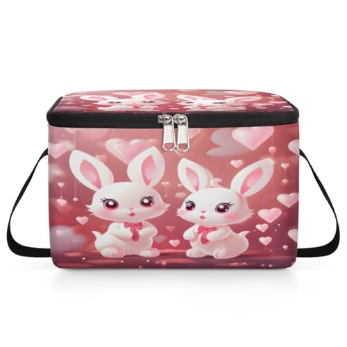 Cute Bunny Lunch Bags for Women Men 9 Cans, Hot & Cold Food Delivery Bag Insulated Grocery Bag Insulated Lunch Box Love Heart Cooler Bag for Office Work Picnic Beach