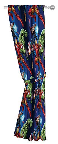 Jay Franco Marvel Avengers Blue Circle 84" Inch Drape - Beautiful Room Décor & Easy Set Up, Bedding Features Captain America, Iron Man, & Thor - Curtains Include 2 Tiebacks, 4 Piece Set