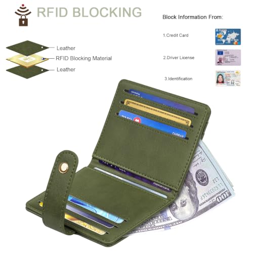 Image of Small Wallets for Women Slim Minimalist Bifold Credit Card Holder | Compact Zipper Coin Purse for Ladies RFID Blocking Mini Travel PU Leather Card Case Gifts for Mom, Dark Olive