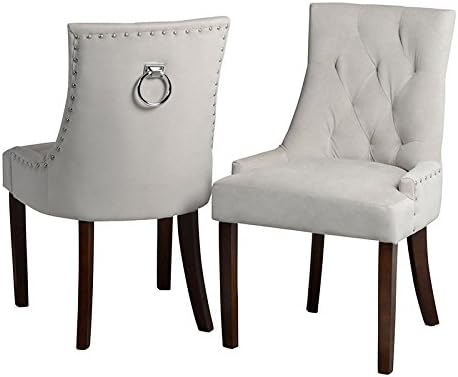 MY-Furniture Upholstered Scoop Back Dining Chair with Back Ring - TORINO Taupe with Legs in Walnut finish