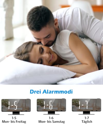 Brifit Projektionswecker, Digital Wecker mit Projektion 180°, Projektionsuhr mit Temperatur und Luftfeuchtigkeit, LED-Spiegelbildschirm, Snooze, Einstellbare Helligkeit, Digitaluhr für Schlafzimmer