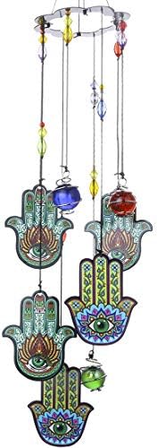 Hamsa Hand Metal Wind Chimes Outdoor Evil Eye Chakra Glass Beaded Wind Chime for Outside