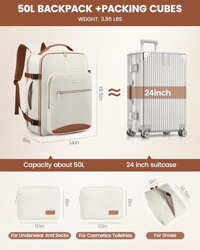 Image of LOVEVOOK 50L Travel Backpack Flight Approved Carry on Backpack,3 Packing Cubes,Waterproof Personal Item Travel Bag,TSA Carry on Luggage Suitcase Travel Essentials,Gifts for Women & Men,fits 18 inch Laptop