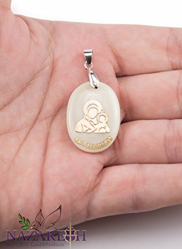 Bethlehem Holy Mary with Jesus Mother of Pearl Pendant Madonna Amulet Handmade