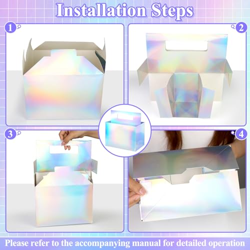 2PCS Iridescent Utensil Holder Disposable Utensil Caddy for Birthday Party Supplies Paper Cutlery Holder with Handles for Iridescent Party Decorations Cutlery Caddy for Cups Spoons Forks Napkins Plate