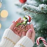 365RUSTIC Santa Frog Christmas Tree Keepsake Ornaments, Funny Animal Themed 2 Side Printed Flat Wooden Ornament, Xmas Hanging Decor
