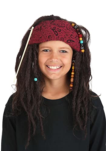 Fun Costumes Realistic Pirate Wig for Kids with Dreadlocks Braids Beads & Attached Bandana - Pirate Halloween Costume Accessory ST