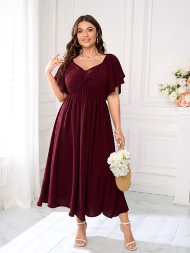 SCOMCHIC Women's Plus Size Wedding Guest Cocktail Dresses Sweetheart Neckline Ruffle Sleeve A Line Maxi Dress4