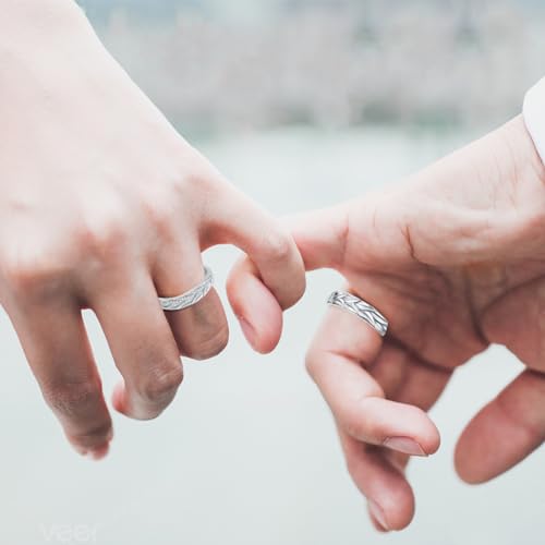 Personalized Engraved Diamond Couples Rings Wedding Band Sets For His & Hers 10K 14K 18K Gold/Sterling Silver Engagement Ring Anniversary Christmas Valentine's Day Birthday Jewelry Gift4